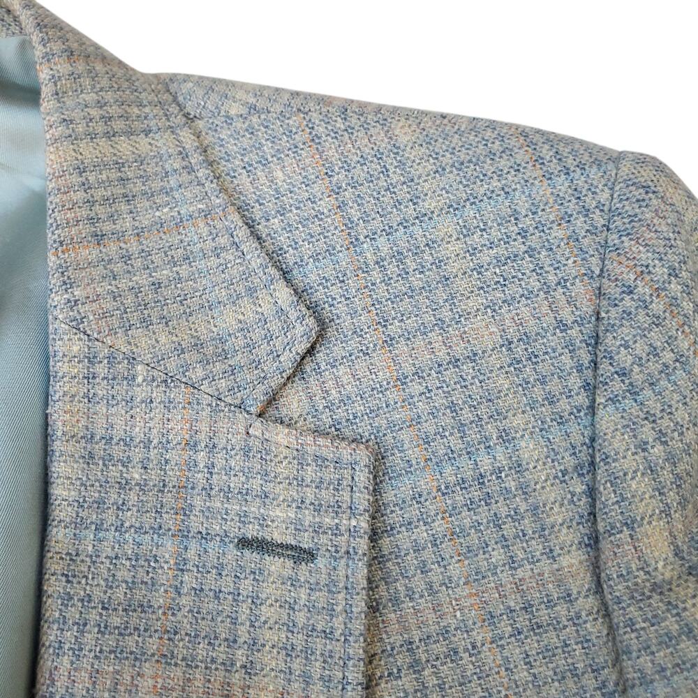 VTG Stafford Ivy Prep Blue Tweed Wool Plaid Check Sport Coat Blazer Jacket 42R - Picture 6 of 16
